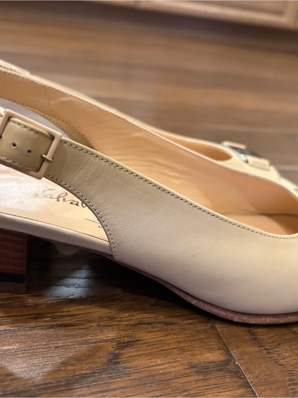 Salvatore Ferragamo Beige Leather Slingback Heels